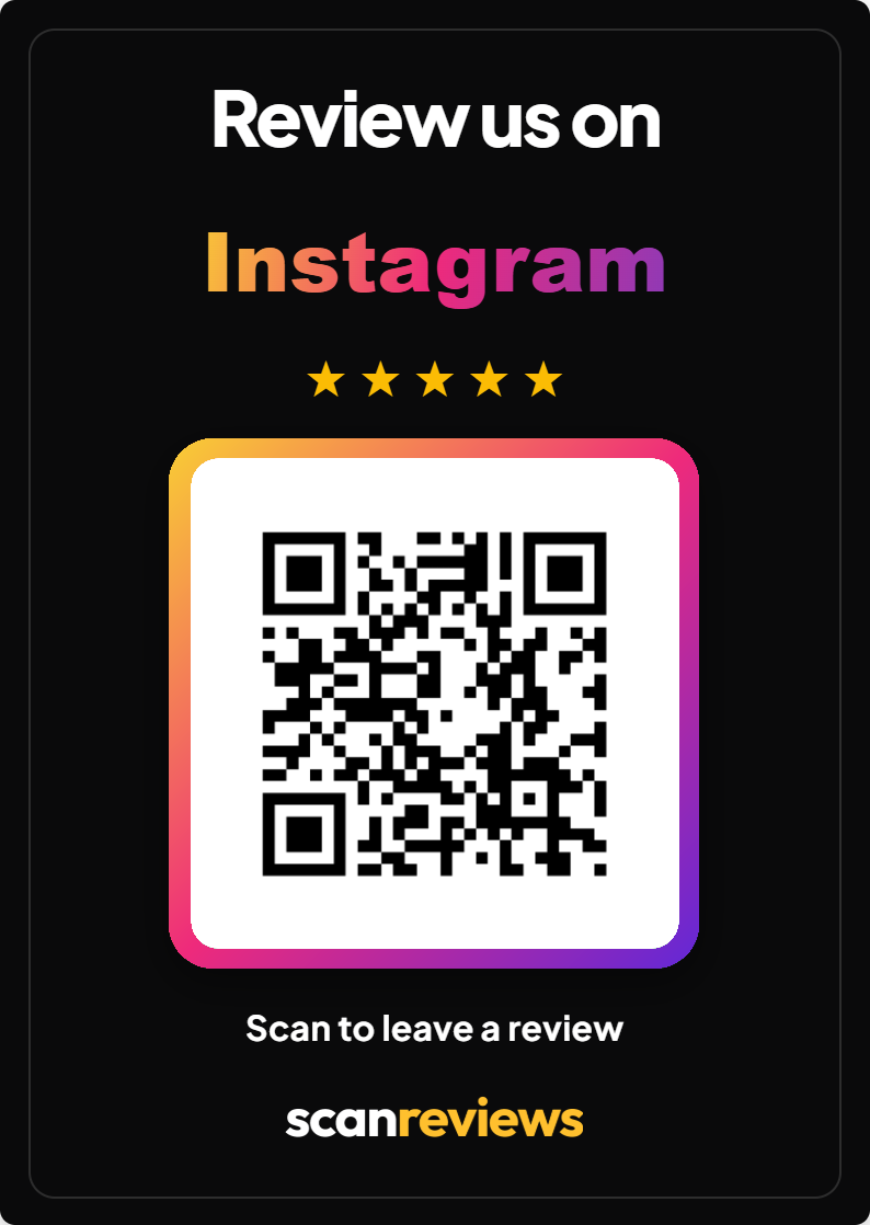 Instagram card, matte black with printed QR code