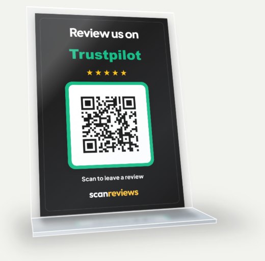 Trustpilot Card in its acrylic desk stand